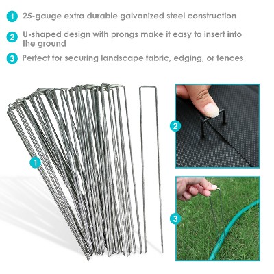12" Galvanized Steel U-Shaped Garden Landscape Staples - 25 Pack