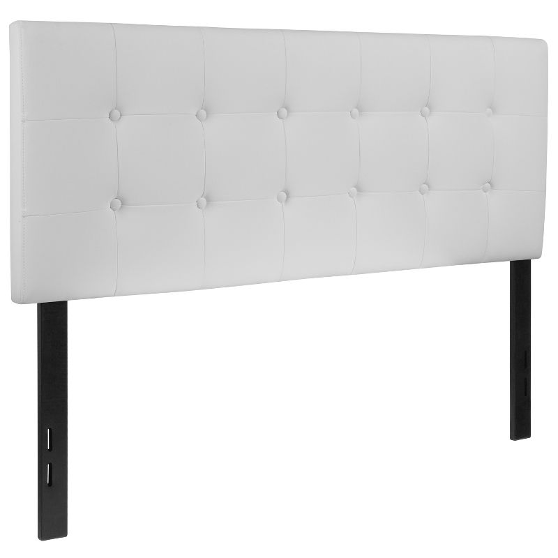 Emma and Oliver Button Tufted Upholstered Full Size Headboard in White Vinyl, 4 of 11