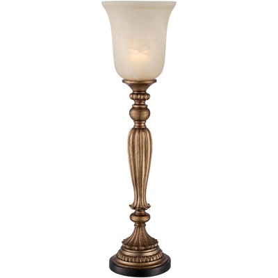 Regency Hill Traditional Uplight Table Lamp Florentine Bronze Fluted Column Alabaster Glass Shade for Living Room Family Bedroom