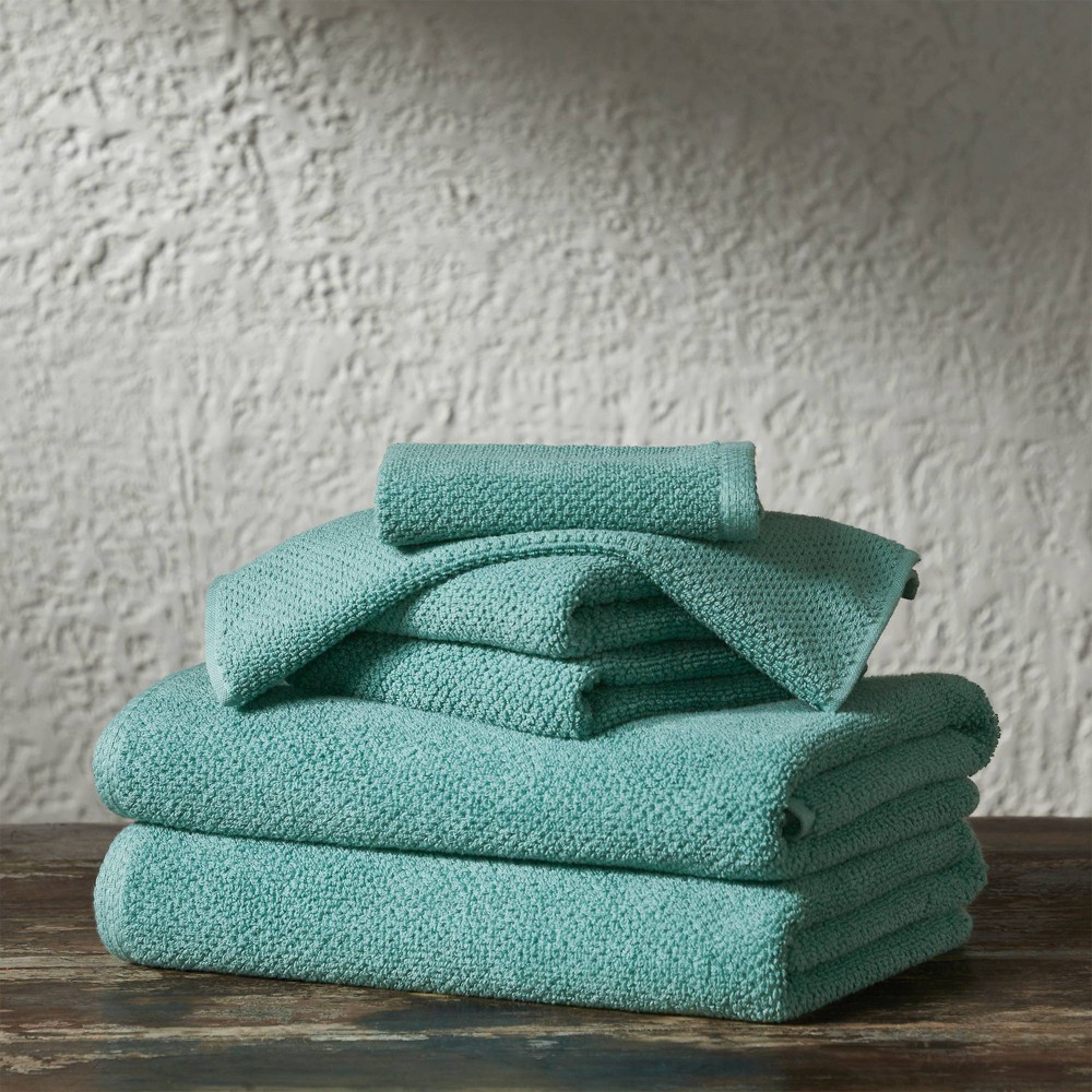 Photos - Towel 6pc Cotton Popcorn Textured  Set Mineral Blue - Isla Jade: Jacquard W