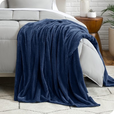King Size Dark Blue Chevron Microplush Fleece Blanket