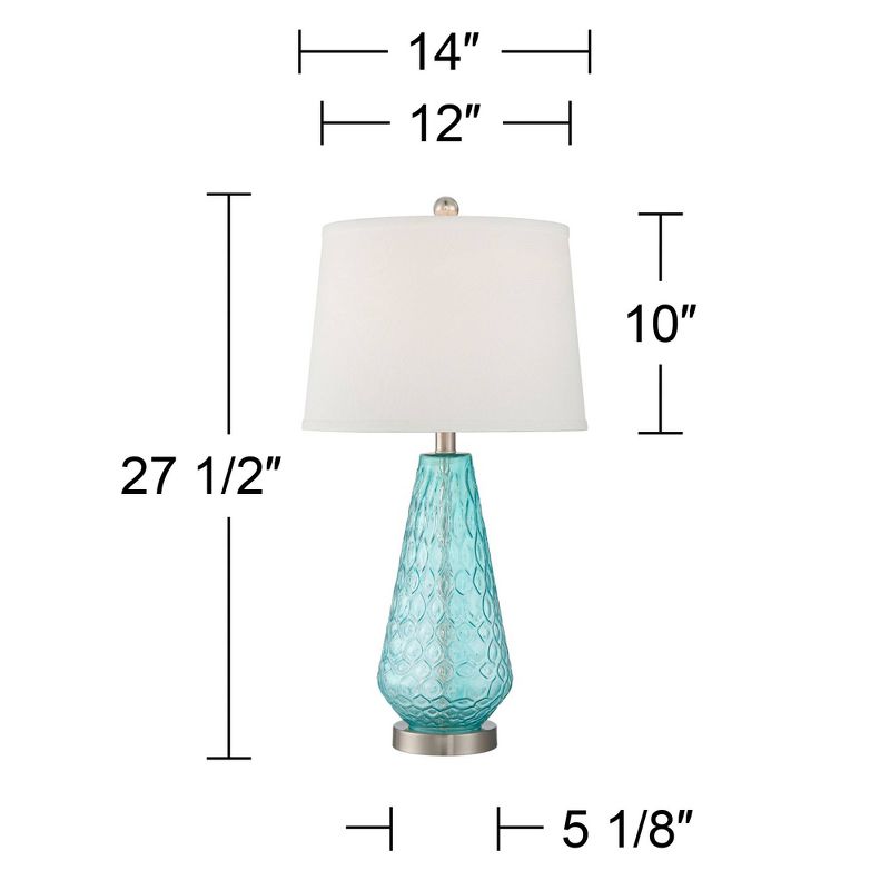 360 Lighting Dylan Modern Coastal Table Lamps 27 1/2" Tall Set of 2 Blue Textured Diamond Glass White Fabric Drum Shade for Bedroom Living Room House, 4 of 8