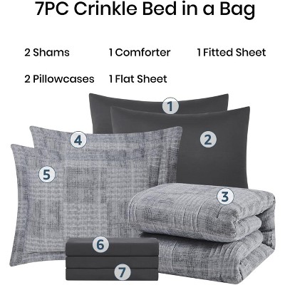 Der Rose BALHAM TRADE-7 Piece Charcoal Grey Queen Comforter Set, Textured Design Grey Crinkle Bed in A Bag Beige-Queen 90"x90" — фото 2