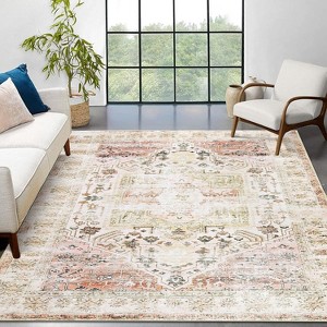 Runner Rug Kitchen Hallway Entryway – Vintage Floral Oriental Design Non-Slip Stain Resistant Low Pile Floor Covering - 1 of 4