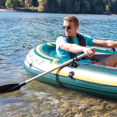 Seahawk 3-Person Green Inflatable Boat Set with Aluminum Oars
