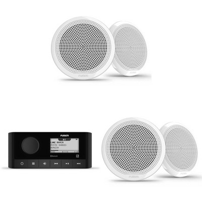 Fusion MS-RA60 Bluetooth Marine Stereo with Fusion 2 Pairs EL-F653W EL Series 6.5" 2-Way Marine Coax - White Classic Grill