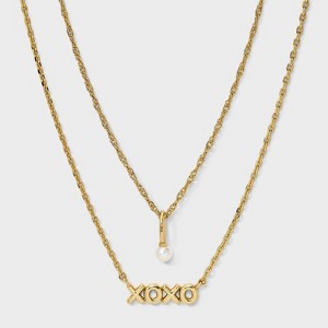 14K Gold Dipped Cubic Zirconia "xoxo" Multi-Strand Necklace - A New Day™ Gold - 1 of 4