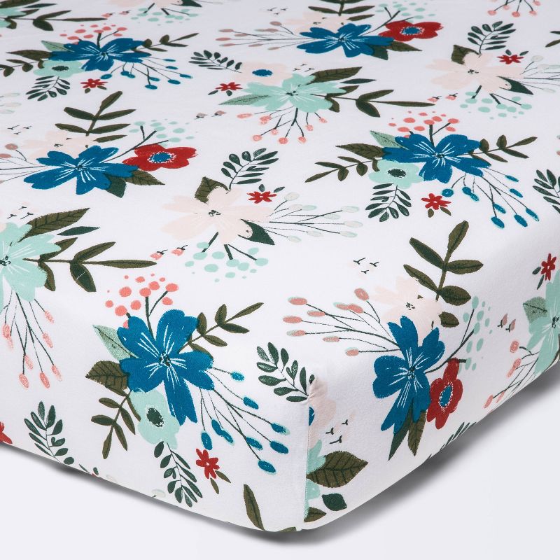 Fitted Crib Sheet Meadow - Cloud Island&#8482; - White/Pink/Blue Floral, 1 of 7