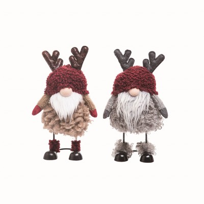 Transpac Plush Standing Reindeer Gnome Decor Set of 2 Christmas Home Decorations