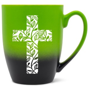 Elanze Designs Cross Leaf Two Toned Ombre Matte Green and Black 12 ounce Ceramic Stoneware Coffee Cup Mug - 1 of 4