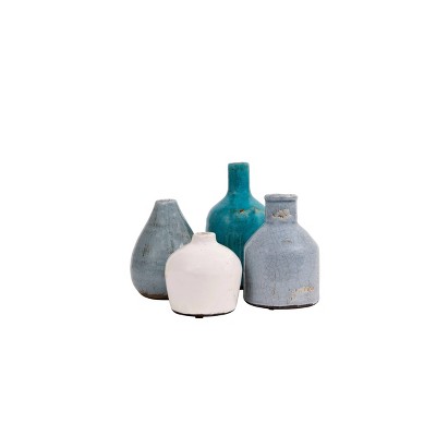 Artisan Blue Crackle Glaze Terracotta Vase Set of 4