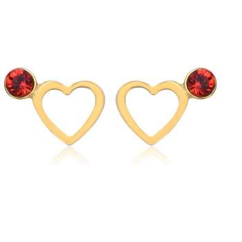 14k Gold Plated Red Velvet Crystal Open Heart Halo Stud Earrings