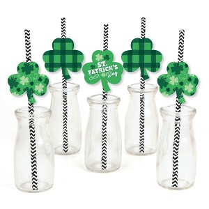 Big Dot of Happiness Shamrock St. Patrick's Day - Paper Straw Decor - Saint Paddy's Day Party Striped Decorative Straws - Set of 24 - 1 of 4