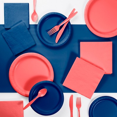 221pk Party Supplies Kit Coral/Navy