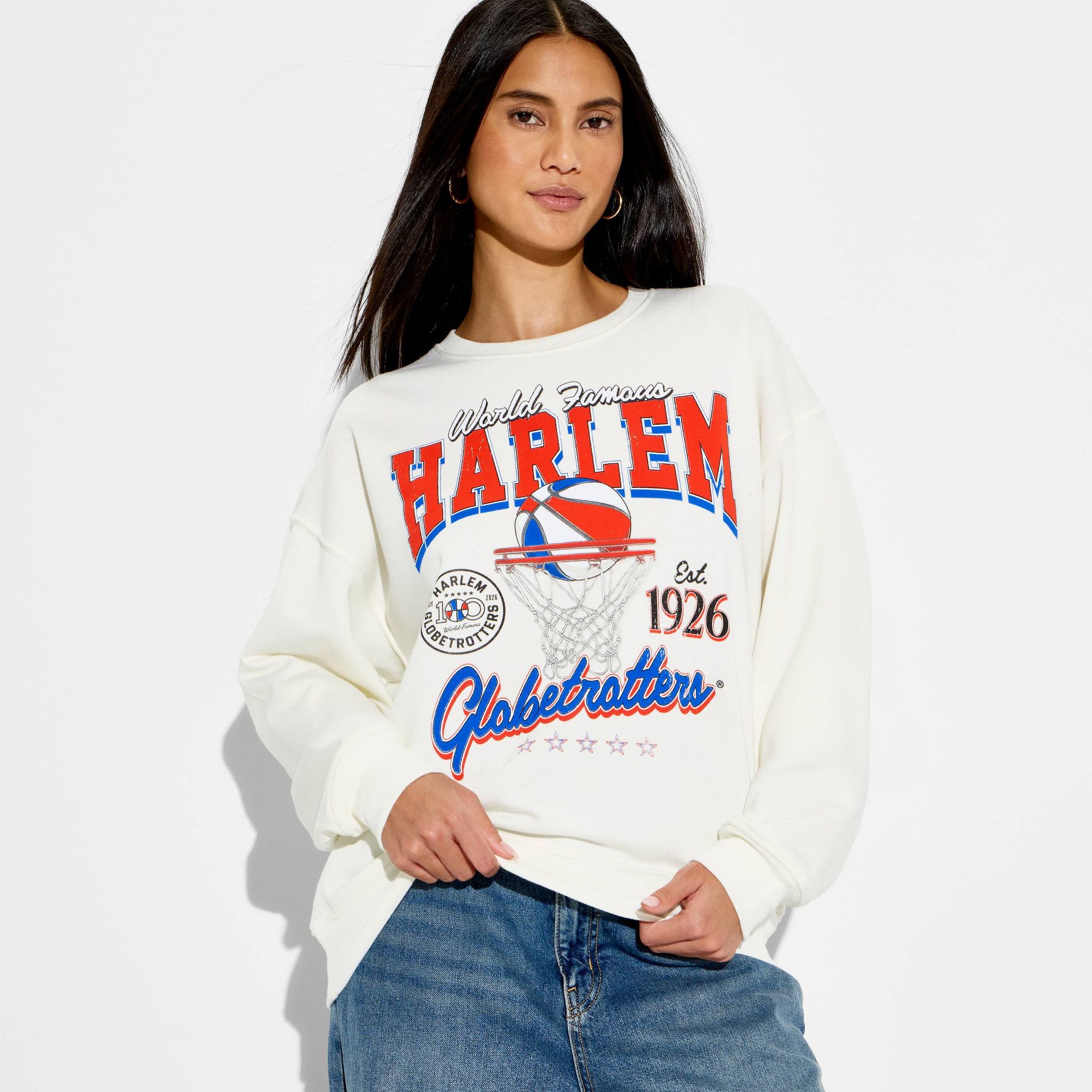 Women's Harlem Globetrotters Graphic Pullover Sweatshirt - White