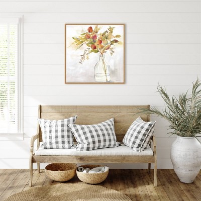 Eucalyptus Vase Fall I Watercolor Print on Canvas with Maple Frame