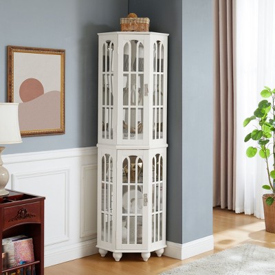 VYNXARIA Corner Curio Cabinet with Adjustable Glass Shelves and Mirrored Back