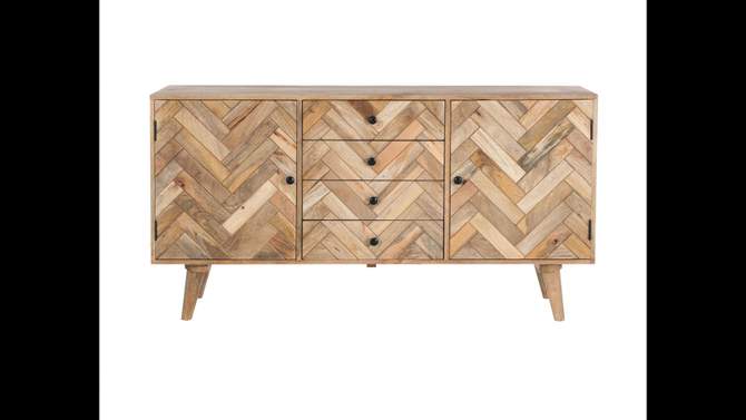 57&#34; Lachlan Solid Wood Chevron Pattern Storage Console 4 Drawer 2 Cabinets Natural - Powell, 2 of 16, play video