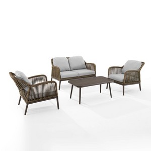 Haven 4pc Outdoor Wicker Conversation Set: Weather-Resistant, Steel Frame, Polyester Cushions - Crosley - 1 of 4