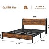 Full Size Bed Frame, Metal and Wood Bed Frame, with 2 USB Ports & 2 AC Outlets, Sturdy Ironwood Furniture, Wooden Headboard and Footboard, Brown - 3 of 4