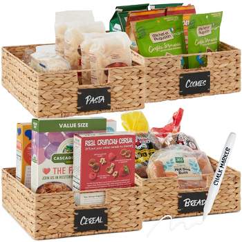 Best Choice Products Set of 4 16x12in Woven Water Hyacinth Pantry Baskets w/ Chalkboard Label, Chalk Marker
