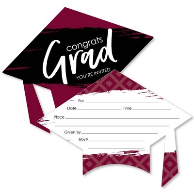 Big Dot of Happiness Maroon Grad - Best is Yet to Come - Shaped Fill-in Invitations - Burgundy Grad Party Invitation Cards with Envelopes - Set of 12