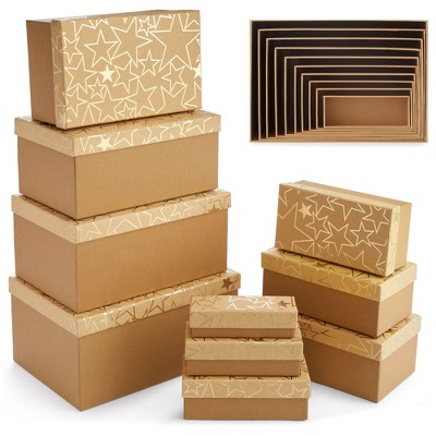 Sparkle and Bash 10 Pack Gold Star Nesting Boxes with Lids, 10 Assorted Sizes