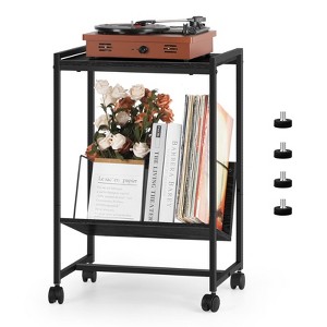 Oumilen 2-Tier Record Player Stand with Wheels and Vinyl Storage Shelf, Black - 1 of 1