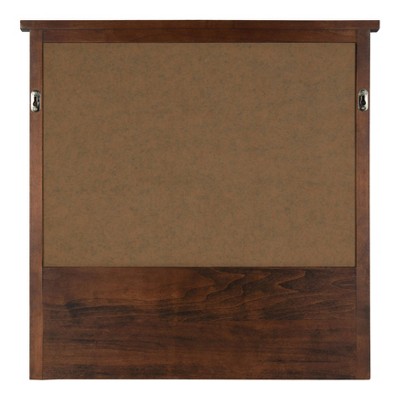 Walnut Brown Solid Wood Square Wall Organizer with Mirror and Hooks