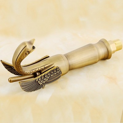 Antique Brass Swan Single Handle Bathroom Faucet with Pop-Up Drain