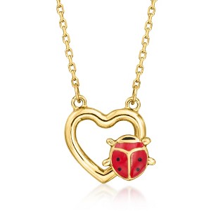 Ross-Simons Child's Red and Black Enamel Ladybug Heart Necklace in 14kt Yellow Gold Size 14 - 1 of 2