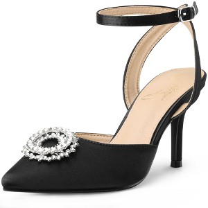 Perphy Women's  Pointed Toe Rhinestones Cut-Out Ankle Strap Stiletto Heel Pumps - 1 of 4
