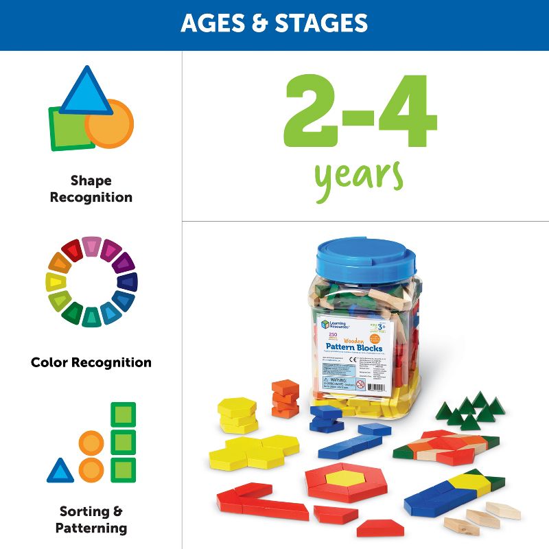 Learning Resources Wooden Pattern Blocks - Set of 250 Pieces, Ages 3+, 5 of 6