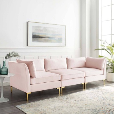 Luxe Pink Velvet 103" Three-Piece Sectional Sofa