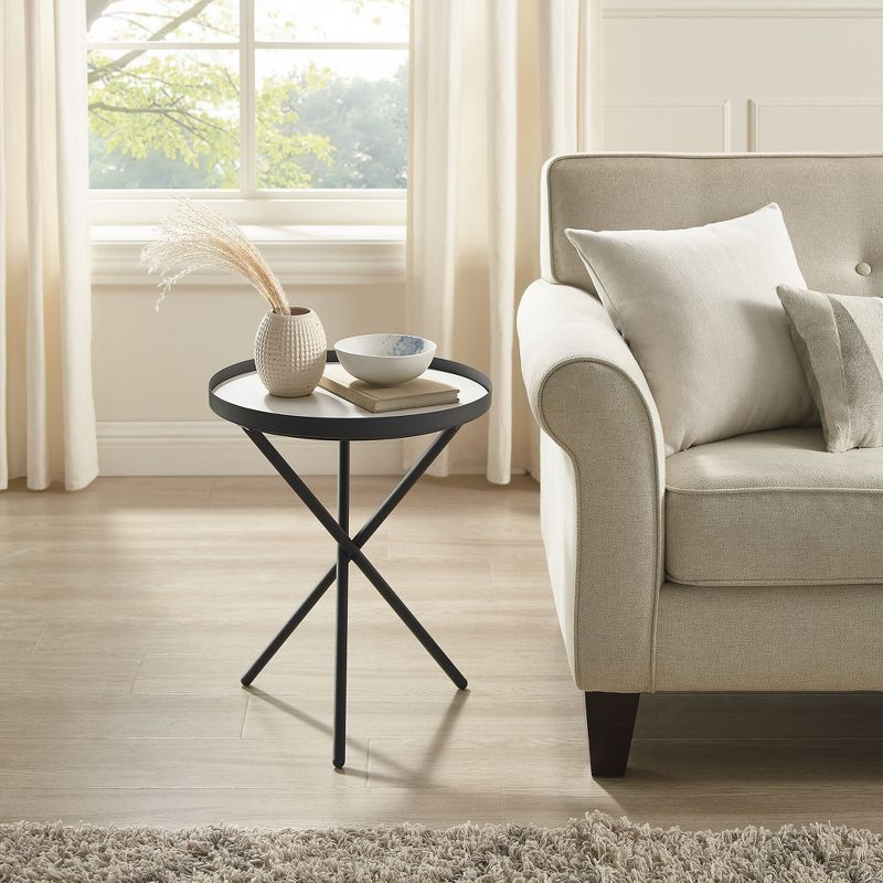 Modern Minimalist Intersecting Tripod Leg Side Table Black/Faux White Marble - Saracina Home, 5 of 12