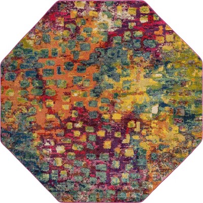 Colorful Abstract Octagon Synthetic Indoor Rug