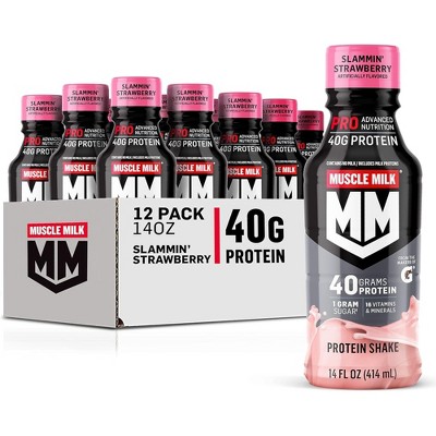 Muscle Milk Pro Series Protein Shake, Slammin' Strawberry - 14 Fl Oz Bottke (Pack of 12)