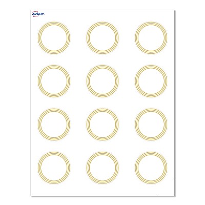 Avery® Cards, 2" Diameter, Multi-Lined Gold Border, Matte White, 120ct