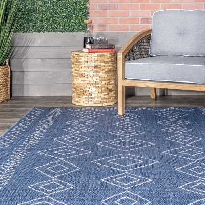 Blue Geometric Moroccan Indoor/Outdoor Area Rug