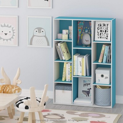 Furinno 3-tier Open Bookcase 11-Cube Floor Standing Storage Shelves Display Cabinet,Blue