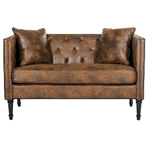 Sarah Tufted Settee With Pillows Coffee - Safavieh , Brown