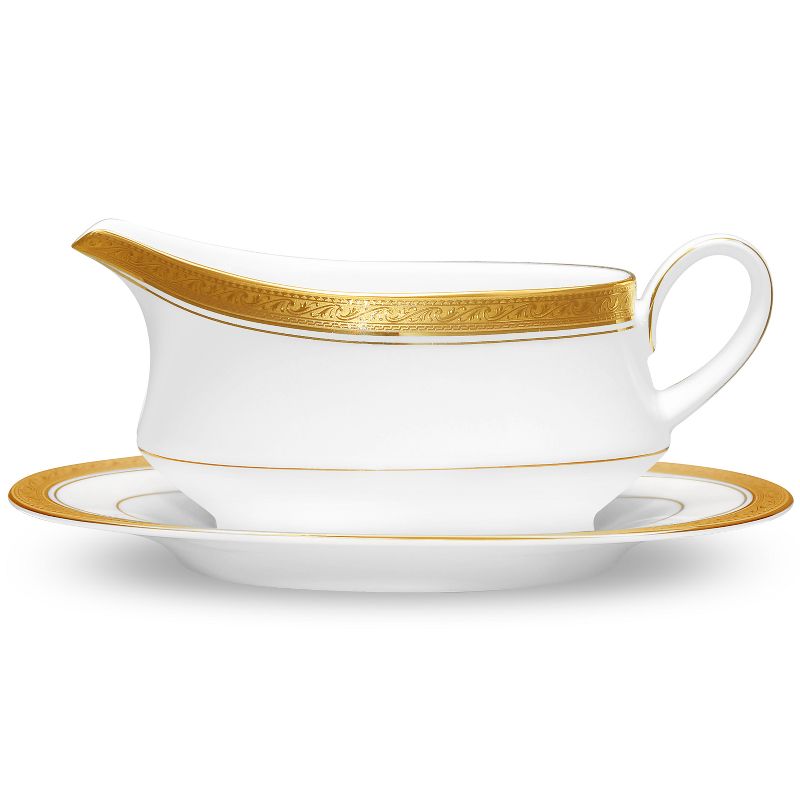 Noritake Crestwood Gold Gravy Boat with Tray, 1 of 3