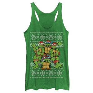 Women's Teenage Mutant Ninja Turtles Ugly Christmas Sweater Racerback Tank Top - 1 of 4