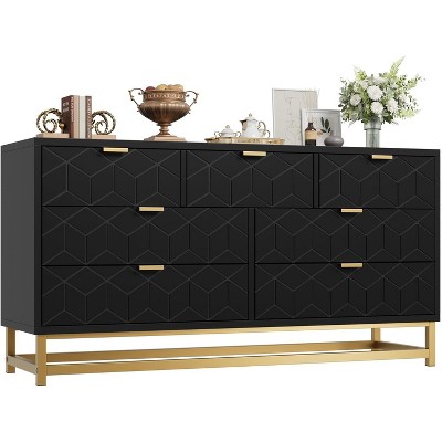 Garvee 7-Drawer white Dresser with Gold Metal Legs and Handles, 53.5" Wide Modern Painted Wood Chest for Bedroom Living Room Entryway