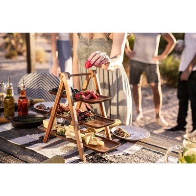 Medium Wood 3-Tiered Acacia Serving Ladder Tray