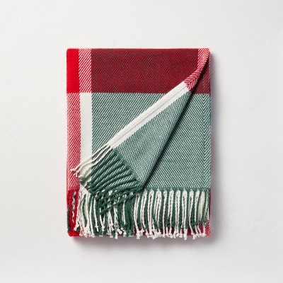 Festive Plaid Woven Christmas Throw Blanket Red/Green/Cream - Hearth & Hand™ with Magnolia