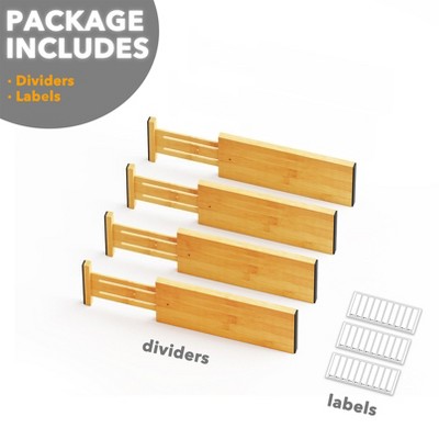 Natural Bamboo Adjustable Dresser Drawer Dividers, 4-Pack