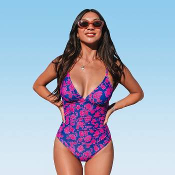 Women's Floral V Neck One Piece Swimsuit - Cupshe