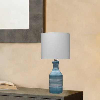 Bungalow Blue Ceramic Table Lamp with White Linen Shade