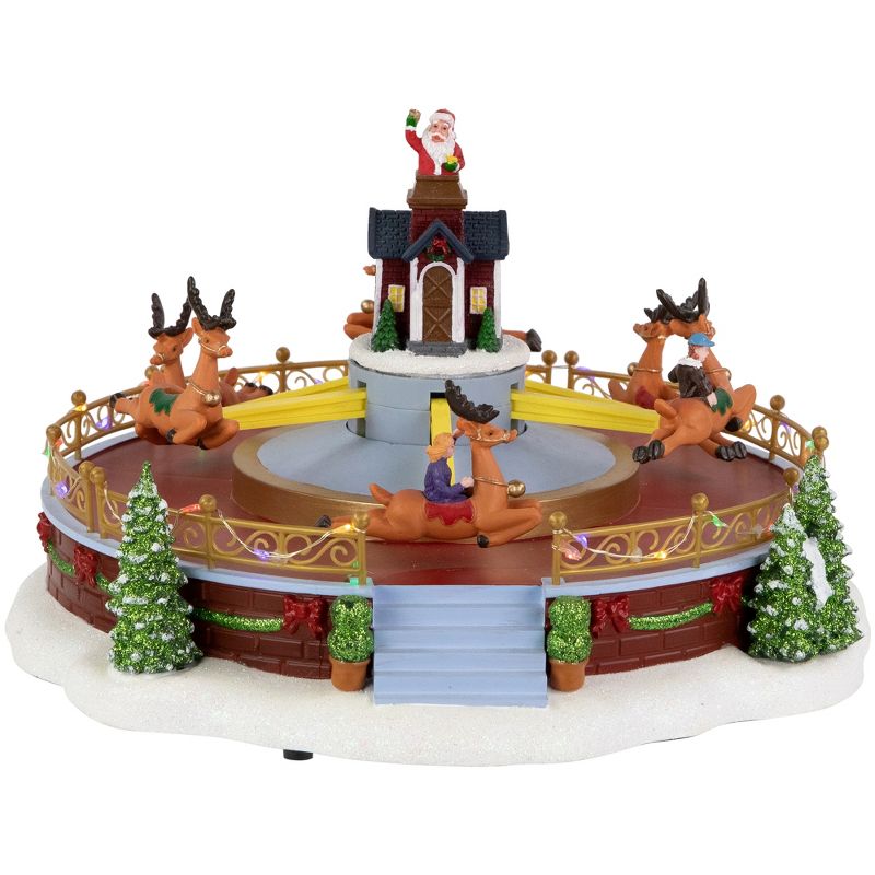 Northlight 12" Animated and Musical Rockin' Reindeer Ride LED Lighted Christmas Village Display, 1 of 6